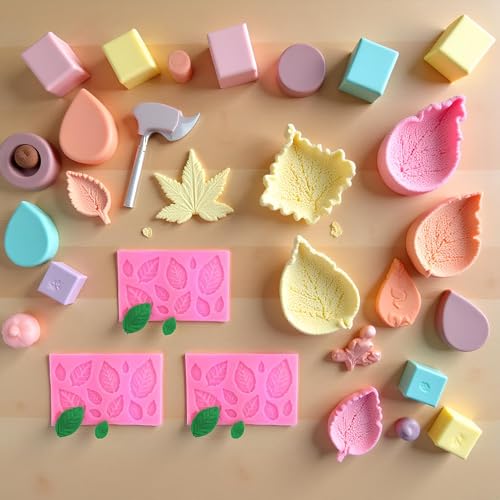 3D Small Leaf Molds Silicone for Sugar Paste, Chocolate, Fondant, Butter, Resin, Polymer Clay, Wax, Soap, Crafting Projects and Cake Decoration Decorating, 3Pcs