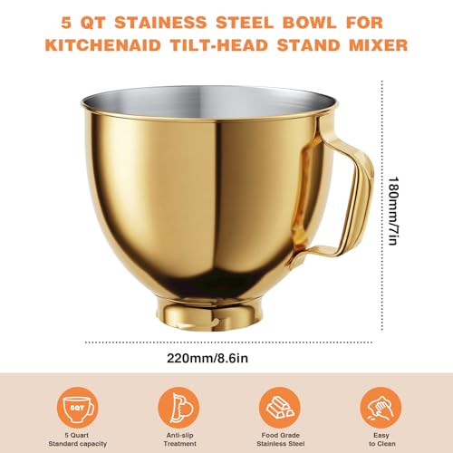 Stainless Steel Mixer Bowl for KITCHENAID TILT-HEAD 4.5-5 Qt Mixer - color: Gold