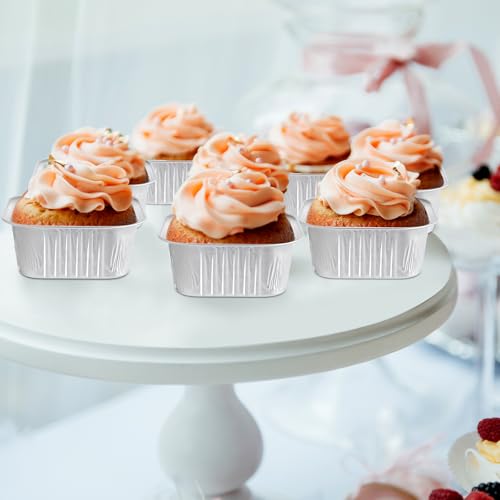 Skylety 100 Pcs 5oz Mini Square Cake Pans with Lids, Silver - color: Silver