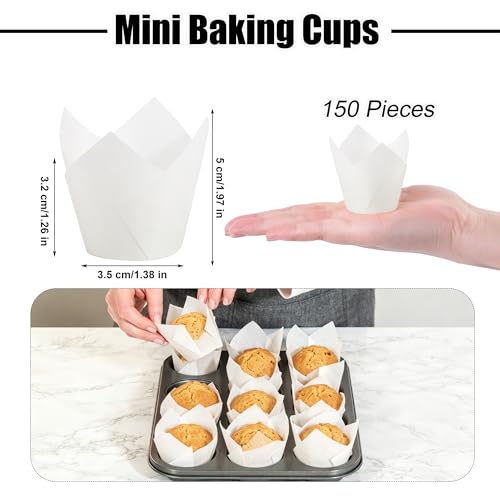 Ruisita 150 Pcs White Mini Cupcake Liners Muffin Liners Baking Cups - color: White