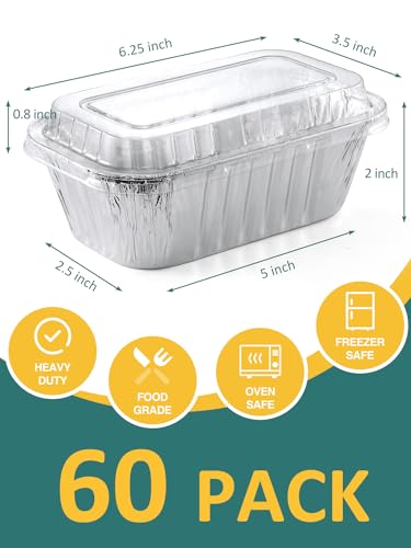 NEEBAKE 180 Pack 6x3.5x2 Disposable Aluminum Loaf Pans with Lids Small-Aluminum-Foil-Pans-Tin-Foil-Baking-Pans-Tin-Trays-Food-Containers-for-Baking-Cakes-Bread-Meat-Loaves - size: 6x3.5 - 60 Pans + Lids (Pack of 3)
