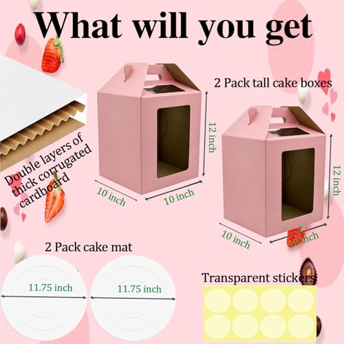 Cake Boxes - 2 Pack Tall Cake Box 10x10x12 Inch, Windows - color: 10X10X12-Red