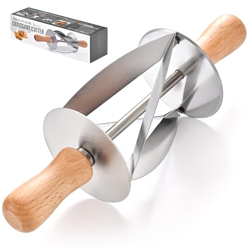 Stainless Steel Croissant Cutter, Irregular Roller Cutter with Wooden Handle, Useful Kitchen Baking Tool