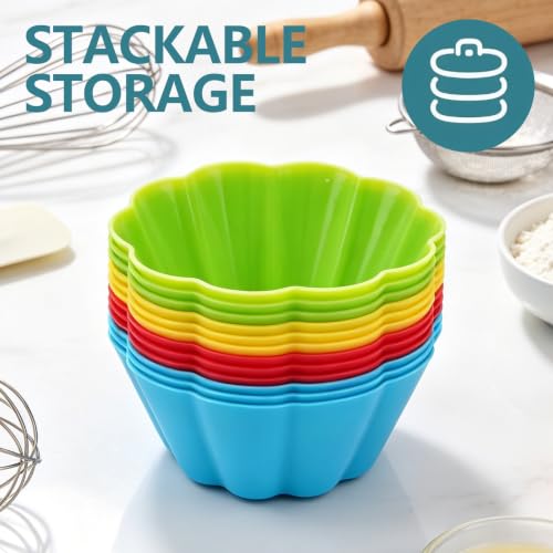 12 Pack Reusable Silicone Cupcake Liners Baking Cups Liners - color: Colored-Flower