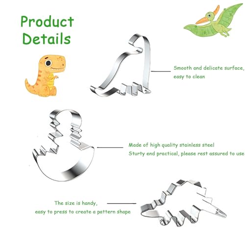 12 Pcs Dinosaur Cookie Cutters, Footprint, Eggs,Brontosaurus, Camarasaurus, Stegosaurus, Thiceratops Stainless Steel Cookie Cutters for Baking (Dinosaur) - color: Dinosaur