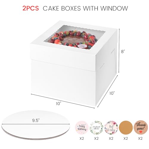VGOODALL 2 PCS Cake Boxes, 10x10x8 Inch Cake Containers with Window