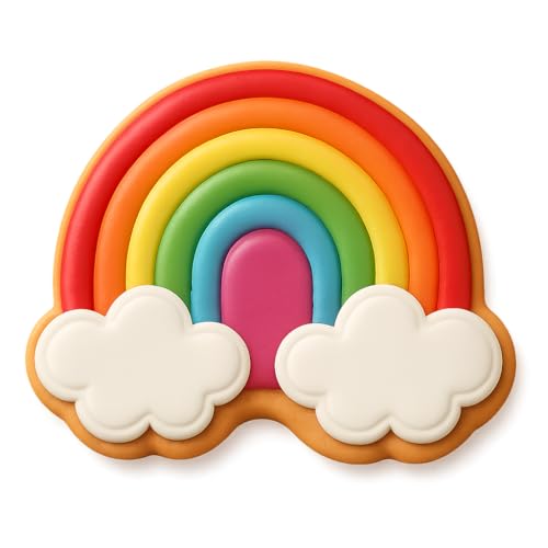 Swirly Rainbow with Cotton Clouds Cookie Cutter & Stamp - 4x3.5 Fun Kitchen Baki