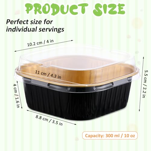 Aoriher 150 Pcs 10 oz Square Foil Cake Pans with Lids - color: Black, Gold