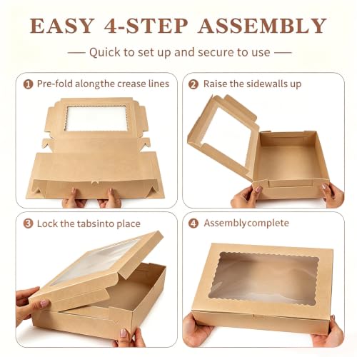 18pcs Auto-popUp Brown Cookie Boxes with Window,12x8x2.5 Inch Bakery Boxes|Sturdy Large Treat Box For Pies Chocolate Strawberries Donuts Pastry Dessert |350gsm Food-grade Thickness Cardboard - color: Brown/18pcs