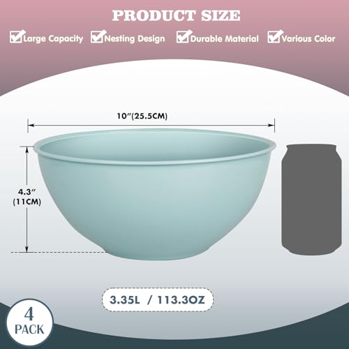 Greentainer 4-Piece Plastic Mixing Bowl Set, 113oz Lightweight Serving Bowls, Large Salad Bowls for Baking,Prepping, Cooking and Serving Food, Dishwasher & Microwave Safe - color: Pink-10in without lids