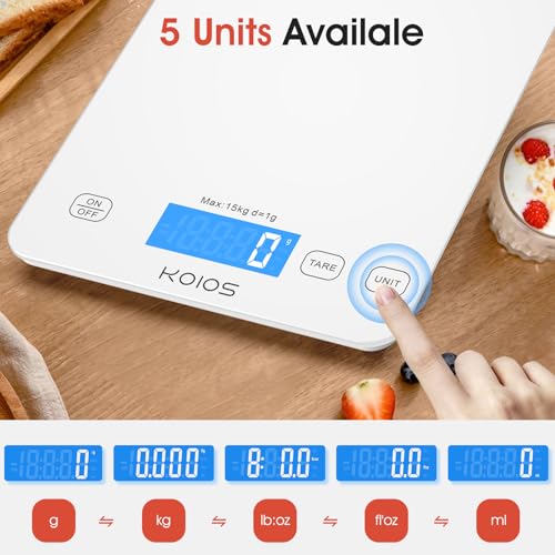 KOIOS 33lb Kitchen Scale 0.1oz Precision,Batteries & USB-C Charging(White) - color: White