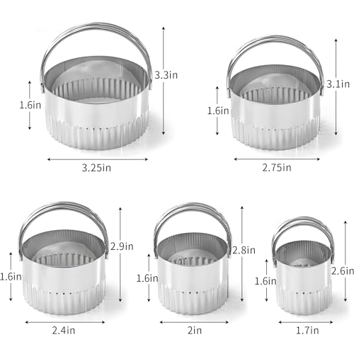 ALLTOP 5 Piece Round Biscuit Cutters with Handle - style: Round Fluted Edge