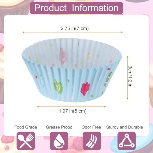 HARFINGTON 100 Count Cupcake Liners Cupcake Cups Birthday Candles - color: Light Blue