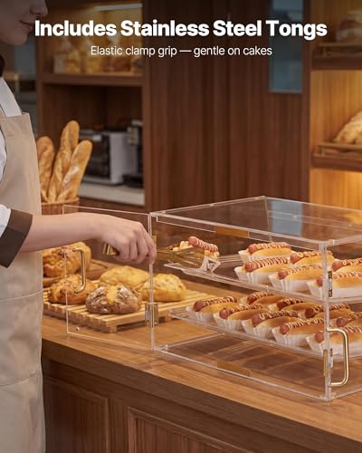 VEVOR Bakery Display Case, 2-Tier Commercial Countertop Pastry Display Case, Clear Acrylic Bread Box for Kitchen, Party Cake Cabinet with Magnetic Rear Door for Cookie Dessert Donut, 20.7"x15.7"x12" - size: 2-Tier