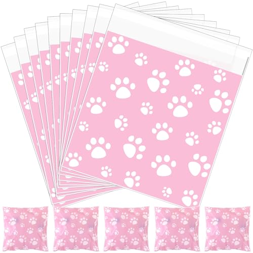 Pasimy 200 Pcs Dog Paw Treat Bags, Clear Self Adhesive Pink - color: Pink