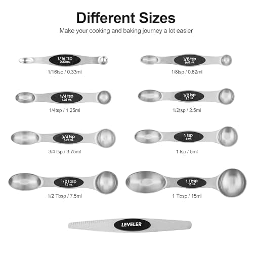 Magnetic Measuring Cups and Spoons Set 16, Metric & US Stainless Steel Measuring Cups and Spoons Set for Dry & Liquid, Metal Measure Cups & Spoons & Leveler for Kitchen&Baking, Black