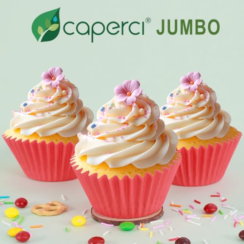 Caperci Heavy Duty Jumbo Cupcake Muffin Liners for Baking - Extra Large 100pcs Grease-Resistant Red Paper Baking Cups, No Muffin Pan Needed, Odorless, Easily Peels (Red) - color: Red