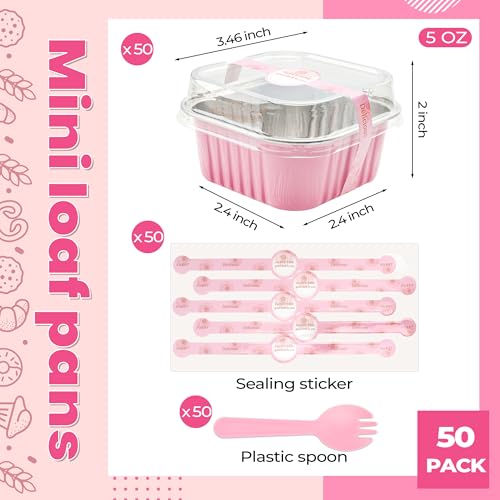 5 oz Pink Square Mini Cake Pans with Lids, 50 Pack for Bake Sales - color: Pink, size: 5 oz