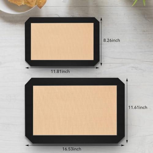 Silicone Baking Mat, 3 Pack Reusable Baking Mat, Non-Stick, Food Safe Silicone Mats for Baking, Oven Baking Sheet for Making Cookies, Macaroons, Bread (Black 0.7mm) - color: Black
