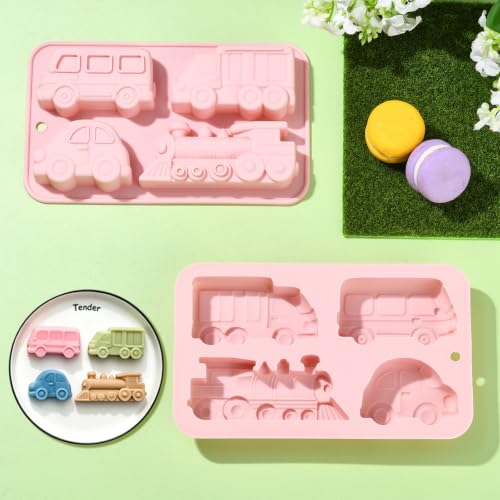Airssory 2 pcs Transportation Theme Silicone Fondant Molds Train Car Truck Bus Vehicle Traffic Moulds for DIY Cake Chocolate Pudding Jelly Candy Resin Crafts Candle Home Decor - color: Silicone Fondant Molds Train - 2 pcs