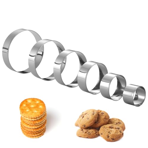 6 PCS Round Cookie Cutters (1.5,2,2.5,3,3.5,4 Inch), Stainless Steel Cookie Cutter, Kitchen Baking Utensils,Suitable for Making Cookies, Cakes, pizza and More.