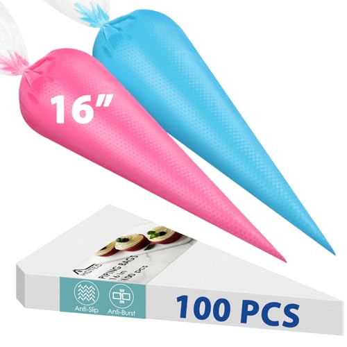 HOTEC 100Pcs 16 Inch Anti-Burst Disposable Piping Bags, Non-Slip Food Grade BPA-Free Pastry Bags for Cake, Cupcake, Cookie Cream Frosting Decorating Baking Supplies - size: 16inch 100pcs