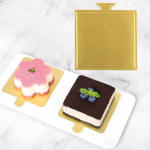 100 Pcs Mini Cake Boards for Baking Dessert,9 * 8.4 cm(Gold) - color: Gold