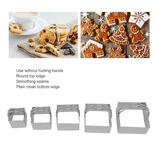 5Pcs Stainless Steel Cookie Cutters Set with Handle, 5 Sizes Baking Mould for Biscuits Scones, Easy Clean Dishwasher Safe(Square) - size: Square