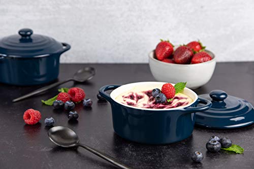 Kook Mini Cocotte, Lids, Handles, Dutch Oven, Set of 4, 12 oz, Navy - color: Navy