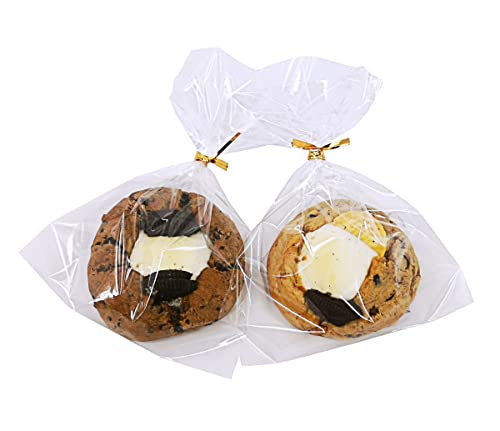 Wowfit 100 CT 5x7 Clear Cellophane Cookie & Treat Bags, 4" Gold Twist Ties - size: 5x7 Inch (Pack of 100)