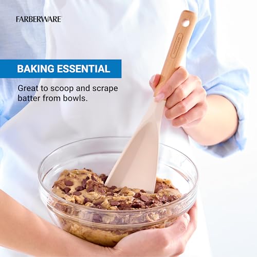 Farberware Multi Tool Scoop Spoonula with Beechwood Handle and Silicone Head, Heat-Resistant Kitchen Utensil for Serving, Stirring, and Turning - 11.5 Inches - color: Cream