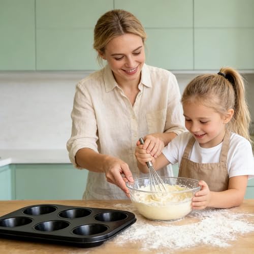2 Pack 6-Cup 4/12/24/48 Cups Muffin Pan, Heavy-Duty Carbon Steel Nonstick Cupcake Baking Pan, 2.56” Standard Size Cups, Compact 10.43” x 7.28” Design, Oven & Dishwasher Safe - color: 6 Cups 2 Pack