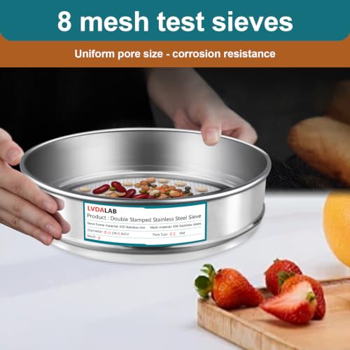 7.9" (20cm) 304 Stainless Steel Lab Sieve, 8 Mesh (2.5mm) Screen Sifter - size: 8Mesh(2.5mm)/Ф7.9in
