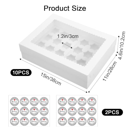 10 Pack Mini Cupcake Box with Window, Cupcake Boxes 24 Count, 15x11x4.6 Inch White Bakery Boxes for 24 Mini Cupcakes, Disposable Cupcakes Containers for Birthday Party Desserts