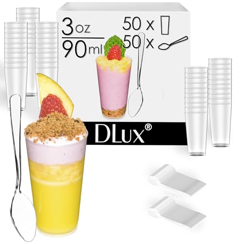 DLux 50 x 3 oz Mini Dessert Cups with Spoons, Shooter - color: 50 cups + 50 spoons