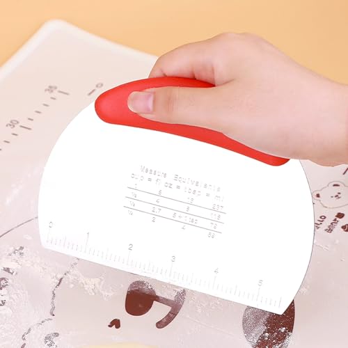 Stainless Steel Bench Scraper - Dough Cutter, Pastry Blade with Dual Side Scale, Baking Supplies Kitchen Tool - color: Red