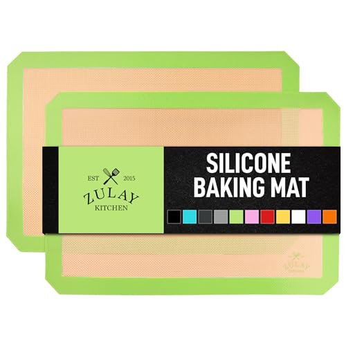 Zulay Kitchen (2 Pack) Silicone Baking Mat Sheet Set - Reusable Baking Mat Nonstick - Half Sheet Baking Mat For Oven - 16.5" x 11.6" (Light Green) - color: Green, size: 2 Pack