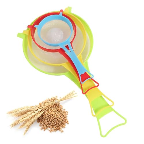 4 Pcs Plastic Fine Mesh Strainer, Food Soy Milk Flour Sieve Plastic Colander Strainer with Handle Icing Sugar Sifters Tea Filter Kitchen Tool