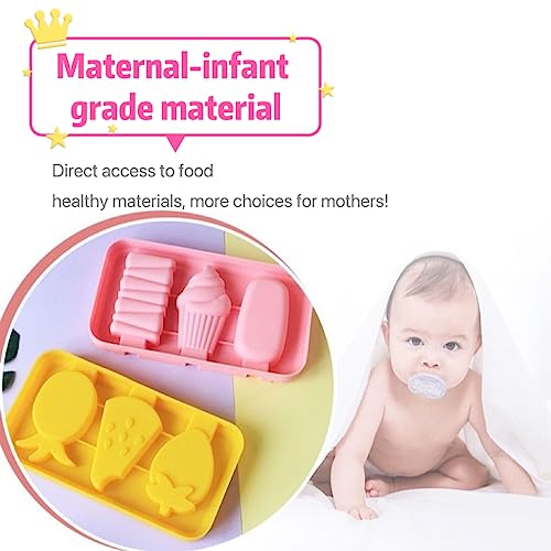 3PCS Fruit Popsicle Molds, Cute Silicone Kids Ice Cream Molds - color: Yellow/Pink/Green