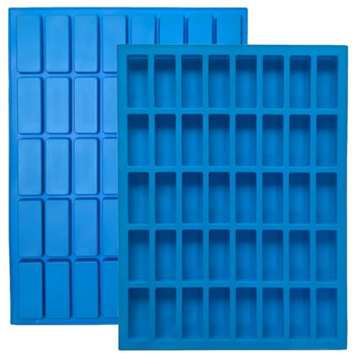 2-Pack Narrow Rectangle Silicone Candy Molds - 80 Cavity Caramel Chocolate Bar Mold for Truffles, Ganache, Brownie, Praline, Jelly & Ice Cubes - color: 80 Cavity Rectangle Candy Molds