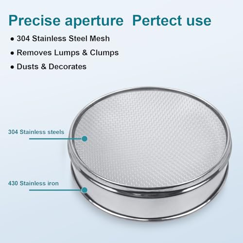 7.9" (20cm) 304 Stainless Steel Lab Sieve, 10 Mesh (2mm) Screen Sifter - size: 10Mesh(2mm)/Ф7.9in