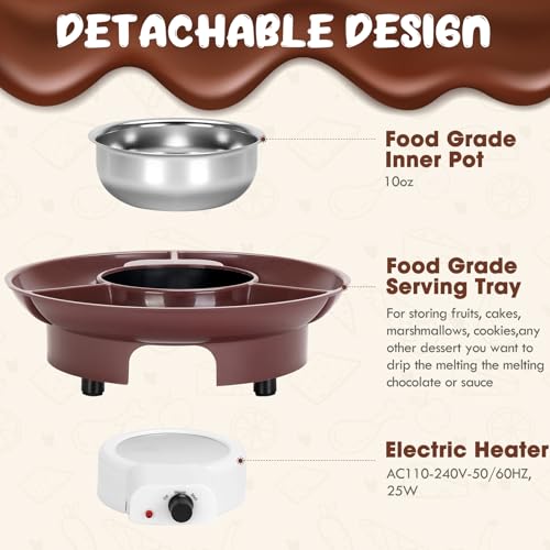 MINI Melting Fondue Set, 10oz Electric Chocolate Melting Pot with 6PCS Forks, Cute Chocolate Fondue Fountain, Warmer Machine for Milk Chocolate, Cheese, Butter, Candy (Coffee)