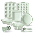 COOK WITH COLOR 17 Pc. Silicone Baking Pan Set - Non-Stick & Easy Clean Silicone Muffin Pans for Baking with Sturdy Metal Frame for Stability, Flexible Cake Molds, Includes Measuring Cups and Spoons - color: Sage