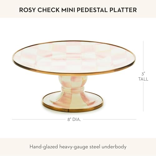 MACKENZIE-CHILDS Pedestal Platter, Mini, Pink-and-White Rosy Check - color: Rosy Check, size: Mini
