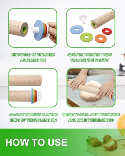 16.7" Rolling Pin with Thickness Rings for Cookies, Dough, Pizza - color: Wooden, 16.7"