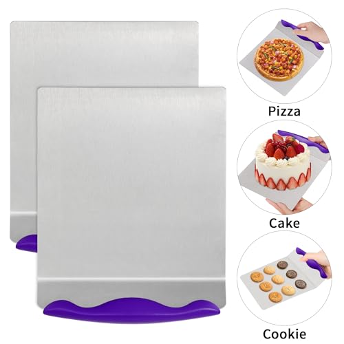Cake Safe Lifter 7.8"x9.6" Stainless Steel Pizza Transfer Shovel Cookie Spatula - color: Purple