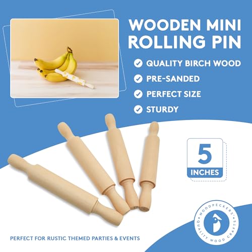 Wooden Mini Rolling Pin, 5 Inches Long, Pack of 12, Great for in The Kitchen, Play-doh, Crafting and Imaginative Play, by Woodpeckers - size: 5 inch