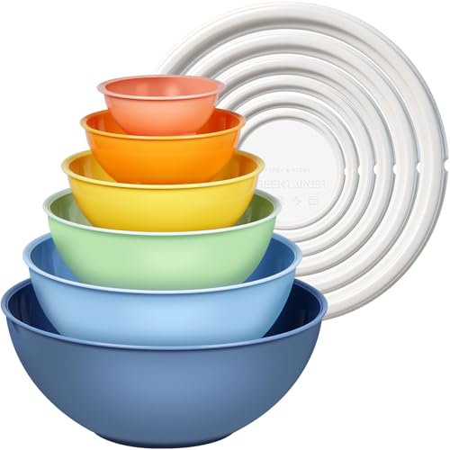 Greentainer Plastic Mixing Bowls with Lids Set for Kitchen, 6 Set Nesting Bowls for Mixing, Baking, Prepping, Cooking and Serving Food, Mixing Bowls Dishwasher, Microwave Safe - color: Light Blue