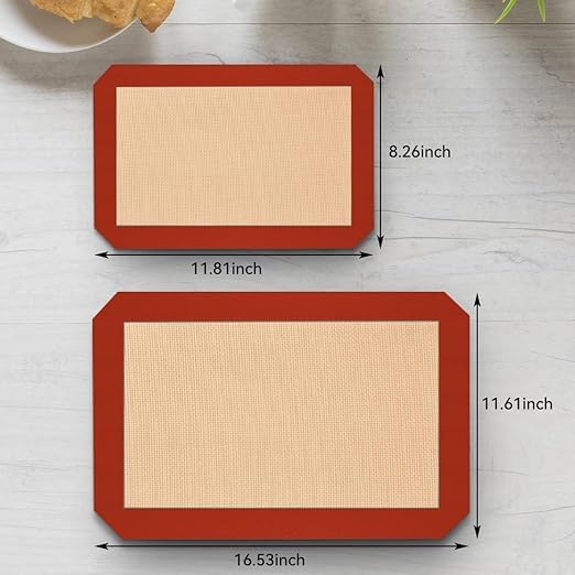 Silicone Baking Mat, 3 Pack Reusable Baking Mat, Non-Stick, Food Safe Silicone Mats for Baking, Oven Baking Sheet for Making Cookies, Macaroons, Bread（Red 0.7mm） - color: Red