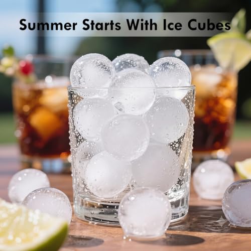 Ice Cube Tray with Lid and Bin, 64 Pcs Mini Round Ice Ball Molds for Freezer with Scoop, 0.8 Inch Sphere Maker, Easy Release Silicone Base, for Coffee, Cocktails (2 Pack, Fresh Green)